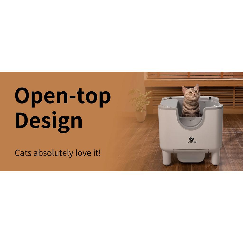 F6 Self-Cleaning Litter Box - Open-Top Automatic Cat Litter Box with Odor Control, Safety Features, and Easy Maintenance