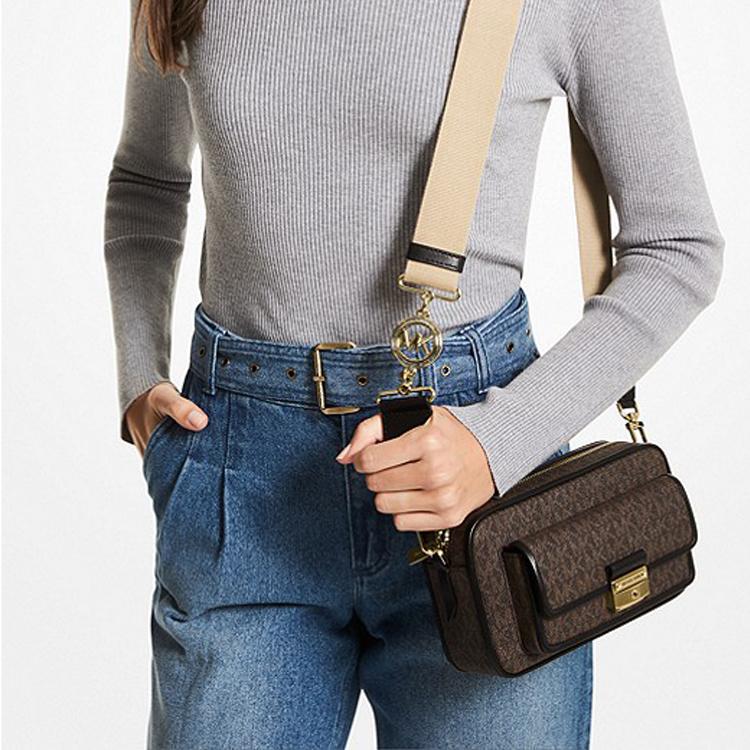Michael Kors MK Bradshaw Monogram Vintage French Zip Canvas Camera Bag Women Bags Acorn-Brown 32F1G2BC2B-292