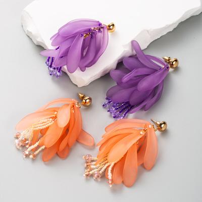 Earring - Creative and Fresh Floral Resin Long Flowing Tassel Earrings for Women, Unique and Sweet Earrings