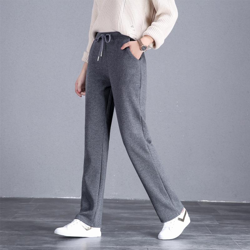 Women's Mid Rise Drawstring Straight Leg Sweatpants Loose Fleece Lined Winter Casual Trousers