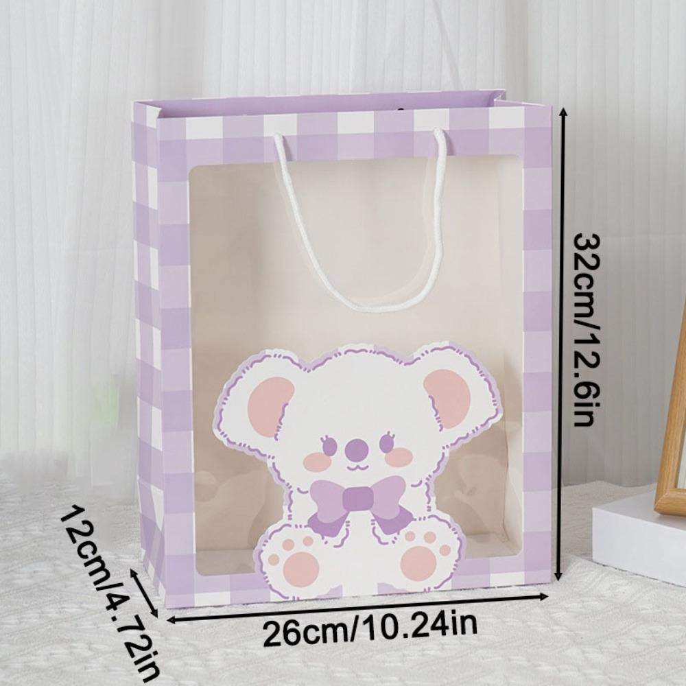 6pcs Kraft Paper Gift Bags with Clear Window Cartoon Treat Bags Handbags Souvenir Packaging Bags Flowers Gift Bag Gift Wrap Bag for Wedding Party