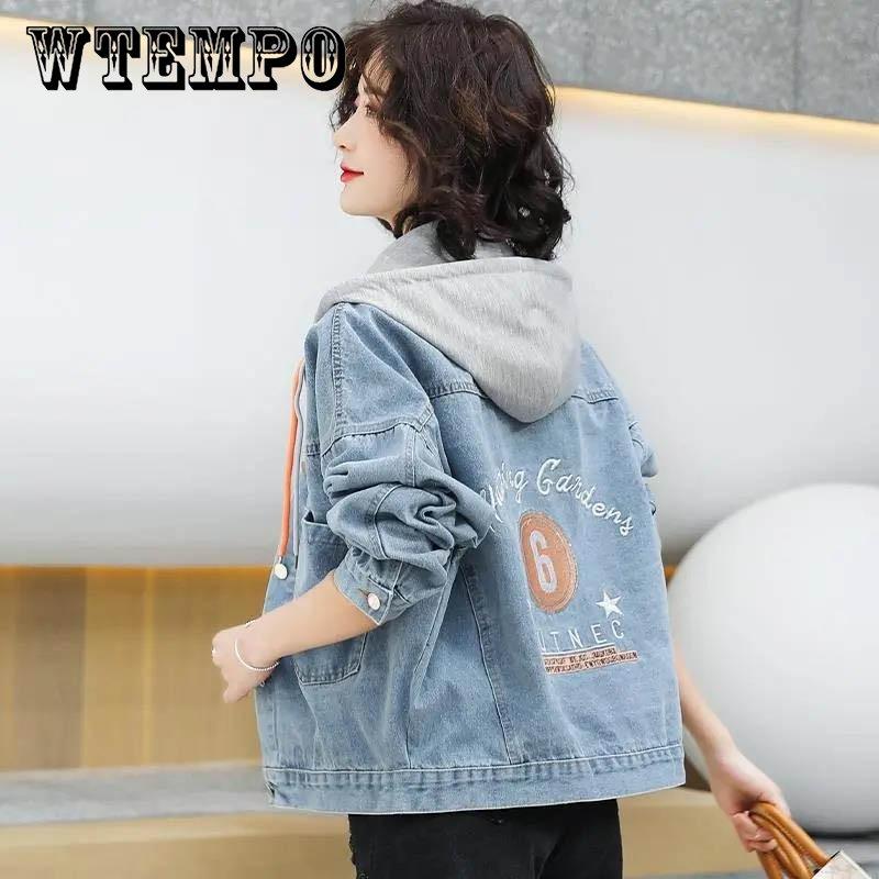 

Джинсовая куртка, женская весенне-осенняя корейская свободная и универсальная студенческая повседневная бейсбольная форма с капюшоном