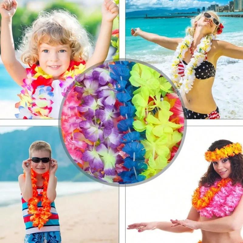 10Pcs Torpil Hawaiian Artificial Flower Necklace Aloha Luau Hawaii Theme Party Garland Summer Beach Wedding Birthday Party Decor