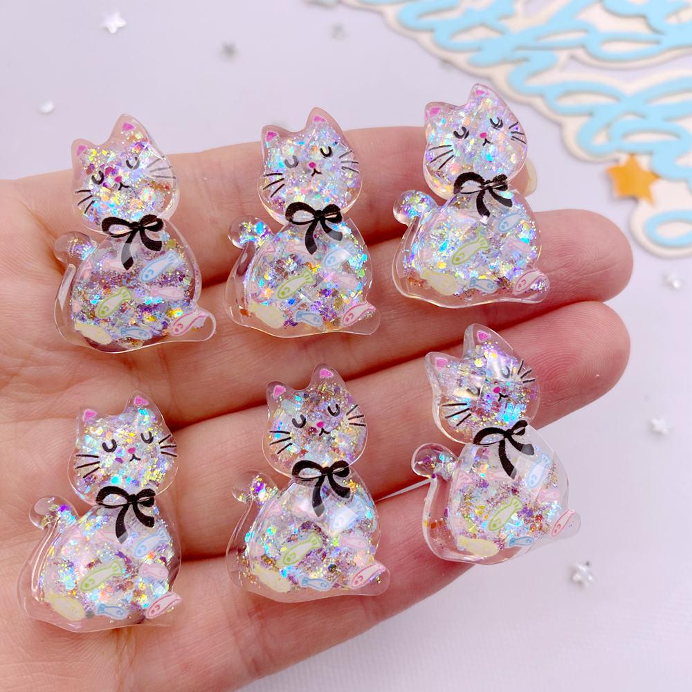10PCS Kawaii Resin Colorful Candy Color Cartoon Bowknot Cats Figurines Flat Back Scrapbook DIY Home Decor Crafts Accessories