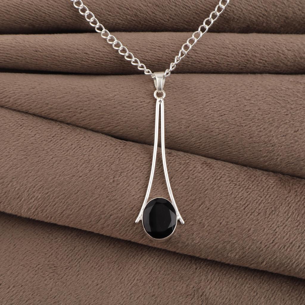 Black Onyx Gemstone 925 Sterling Silver Handmade Jewelry Women Pendant 1.79" For Thanksgiving Gift PP-69-16