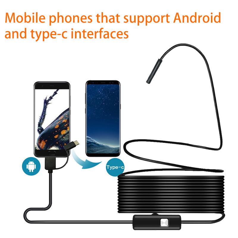 Three-in-One Type-C/MicroUSB Endoscope for Android Phones, 5.5mm, 1m/2m Industrial Scope