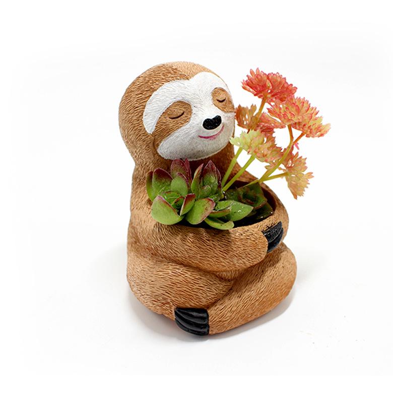 Resin Sloth Succulent Planter: Decorative Animal Flower Pot for Home and Garden.