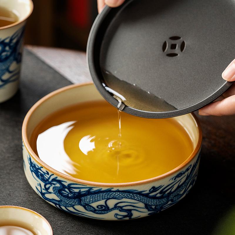 Blue and White Dragon Pattern Ceramic Pot Bearing Water Storage Kettle Mat Tea Mat Sand Teapot Base Tea Table Tray