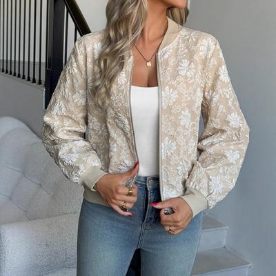 Giacca con zip jacquard tinta unita autunno inverno 2025, vestibilità ampia, temperamento, top casual da pendolare, giacche corte, giacche da baseball da donna