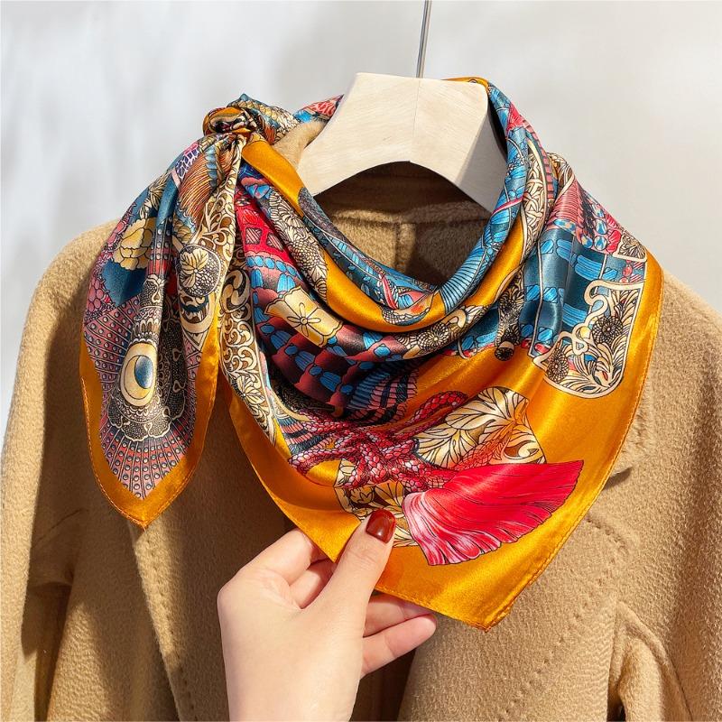 Spring new armor printed silk scarf women's high-grade plain crepe satin mulberry silk square scarf business gift