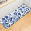 Blue Flower Print Kitchen Absorbent Door Mat, Entrance Mat Bedroom Floor Mat Bathroom Small Carpet Door Mat Soft and Comfortable