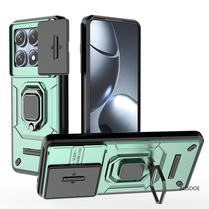 

Slide Camera Armor Funda for Xiaomi 14T Pro 5G Case Ring Stand Holder Protection Back Cover for Xiaomi 14T Shockproof Capa for Xiaomi 14T Pro зелений