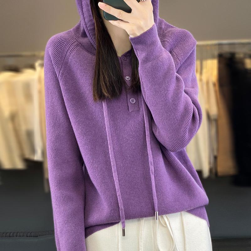 Women's Hooded Loose Knit Sweater - Korean Style Solid Color Cardigan for Autumn/Winter Layering