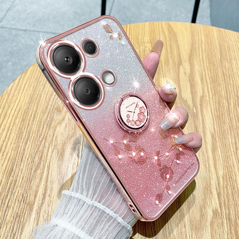 KADEM For Xiaomi Redmi Note 13 Pro 4G/Poco M6 Pro 4G Phone Case Rhinestone Decor Ring Kickstand TPU Cover