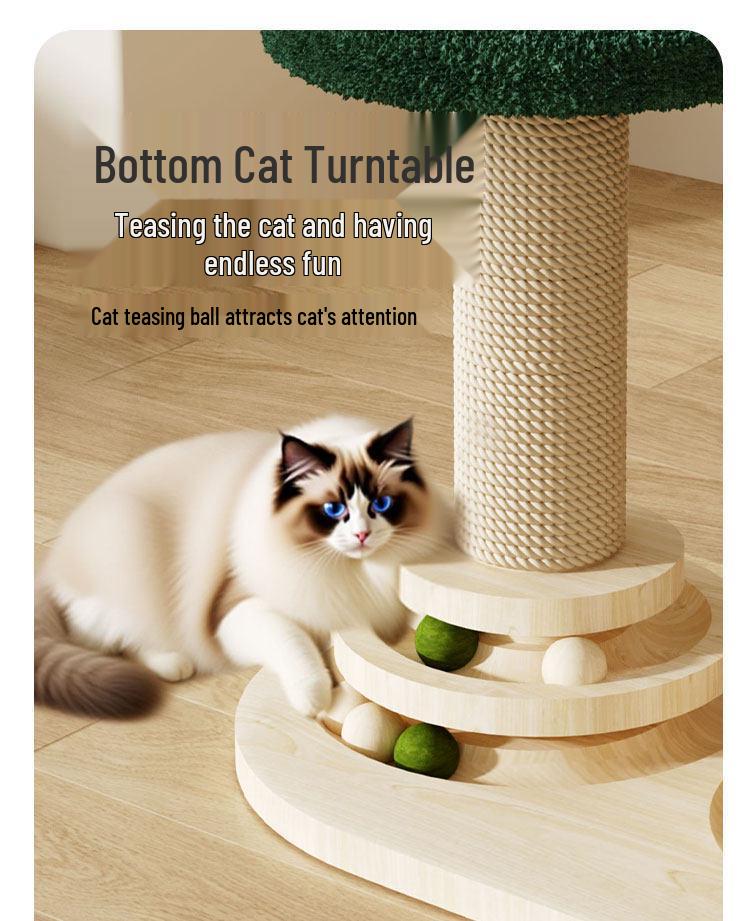 Oszczędzające miejsce, od podłogi do sufitu, lite drewno, drzewko dla kota z platformami do wspinaczki i drapakiem