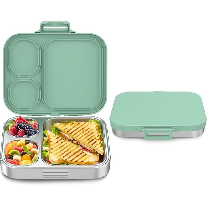 Stainless Steel Bento Box Kids, Leak Proof Metal Bento Lunch Box,3 Compartments 304 Stainless Steel Bento Lunch Containers for School and