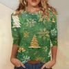 3/4 Sleeve Shirts For Women Print Christmas Tees Blouses Casual Plus Size Basic Tops Pullover
