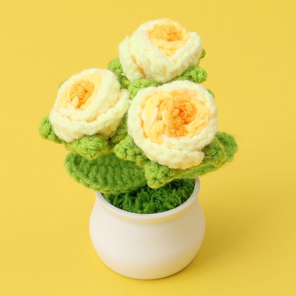 Hand-Knitted Wool Fake Flowers Set: Sunflower, Carnation, Tulip - Desktop Decor, Teacher/Student Gift, Everlasting Bouquet