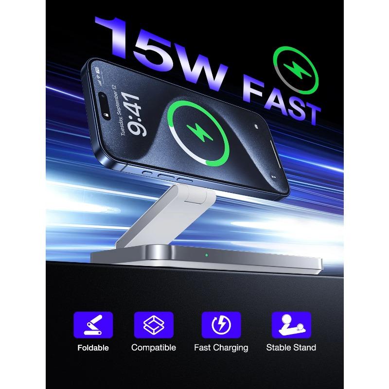 Magnetischer 3-in-1-Schnellladegerät-Ständer, faltbare Ladestation für iPhone 16 15 14 13 12 Uhr 9 8 7 6 Airpods Pro