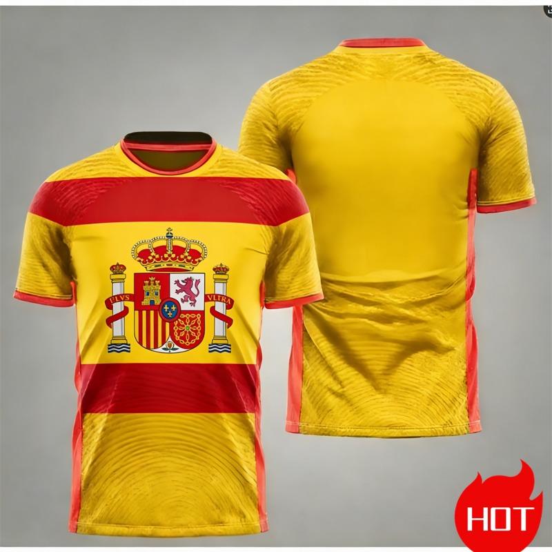 Men's Maillot Football T-shirts Summer Spanish Jersey T-shirt Spanish Flag Outdoor Sports T-shirt Breathable Round Neck T-shirts