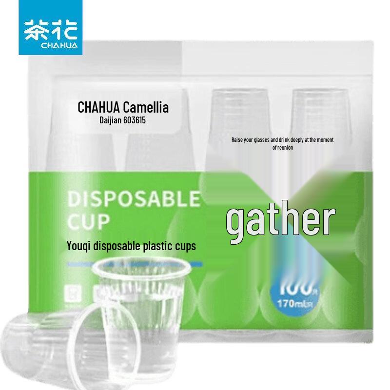 CHAHUA 170ml Transparent Disposable Plastic Cups, 100-Count