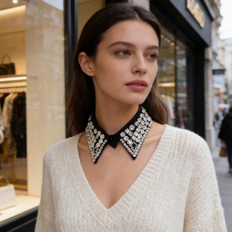 Fashion Beadwork Detachable Collar Removeable Faux Collar Easy Wear Neckwear for Women Various Occasion and Outfit