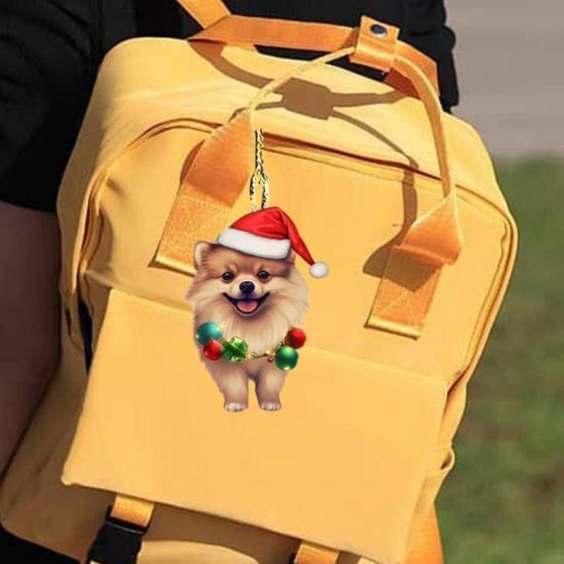 Christmas Dog Rearview Mirror Pendant Car Ornament Decoration Cute Puppy Wearing Christmas Hat Christmas Tree Decorations Car Accessories