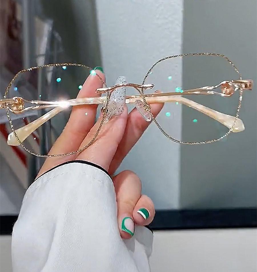 

Champagne Gold Frameless Polygonal Anti-Blue Light Women s Reading Glasses - Fashion Plain Prescription Glasses Anti-Blue Light 0