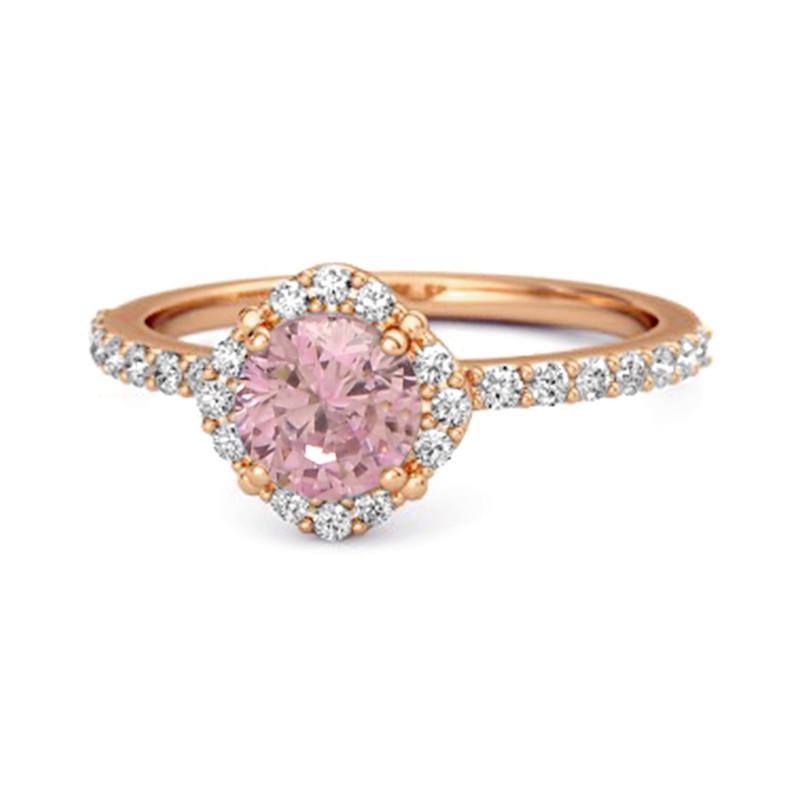Pink Topaz Floral Halo Pavé Ring -925 Sterling Silver Rose Gold Vermeil 10.5