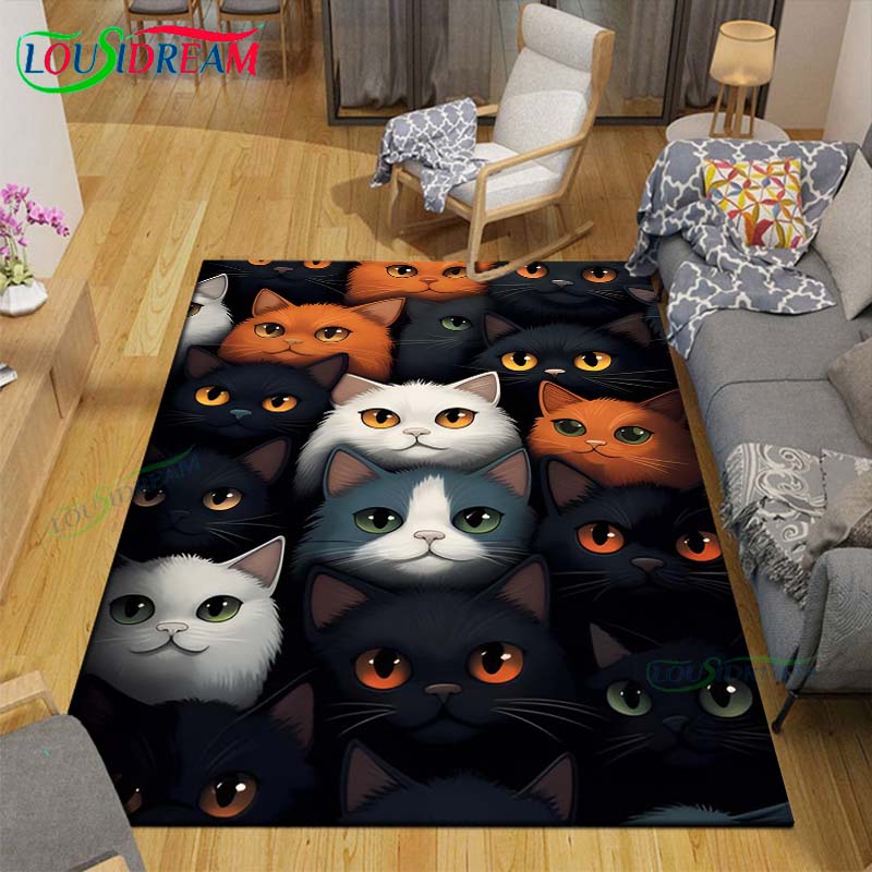 Alfombras Impresas con Gatos Pintura Exquisita Moda 3D Alfombra de Área Antideslizante para Sala de Estar Alfombrillas para Habitación de Niños Esterilla de Yoga Alfombra Grande Decoración