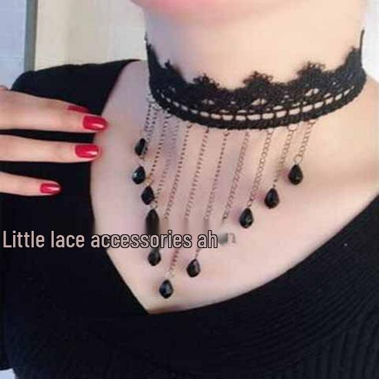 Handmade Black Lace Crystal Clavicle Necklace - European & American Popular Jewelry
