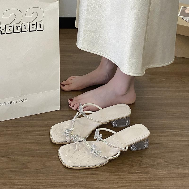 

Versatile fashion diamond butterfly leisure feng shui transparent thick sandals 2025 summer new with fairy wind cool slippers 39 розовый