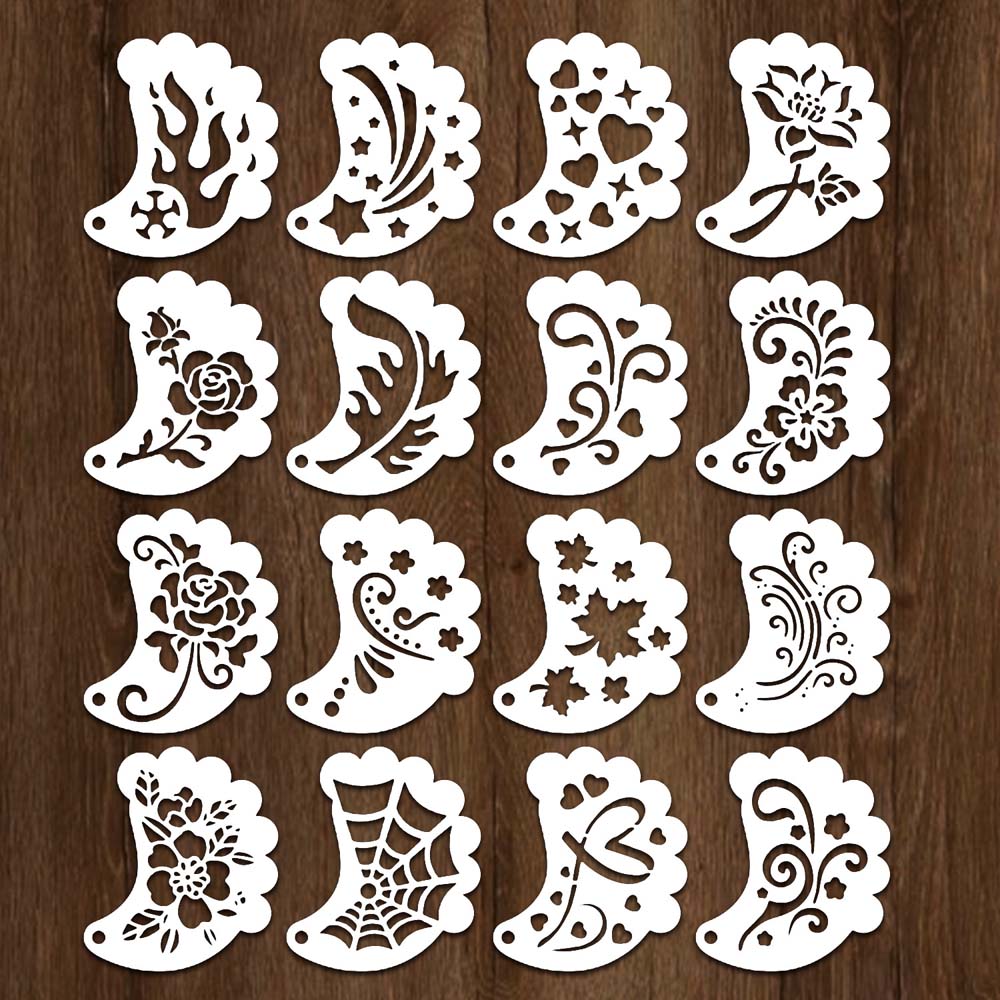 Çoklu Desen Yüz Boyama Şablonları Oyuklu Kendin Yap Makyaj Araçları Vücut Sanatı Boya Şablonları Yetişkinler