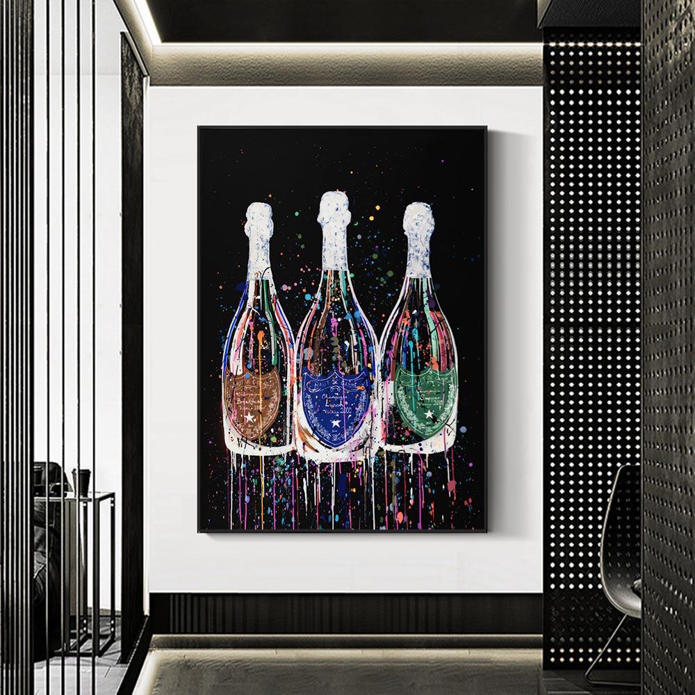 Champagne Bottle Posters and Prints Canvas Painting Colorful Pop Street Wall Art Pictures for Modern Home Living Room Decor