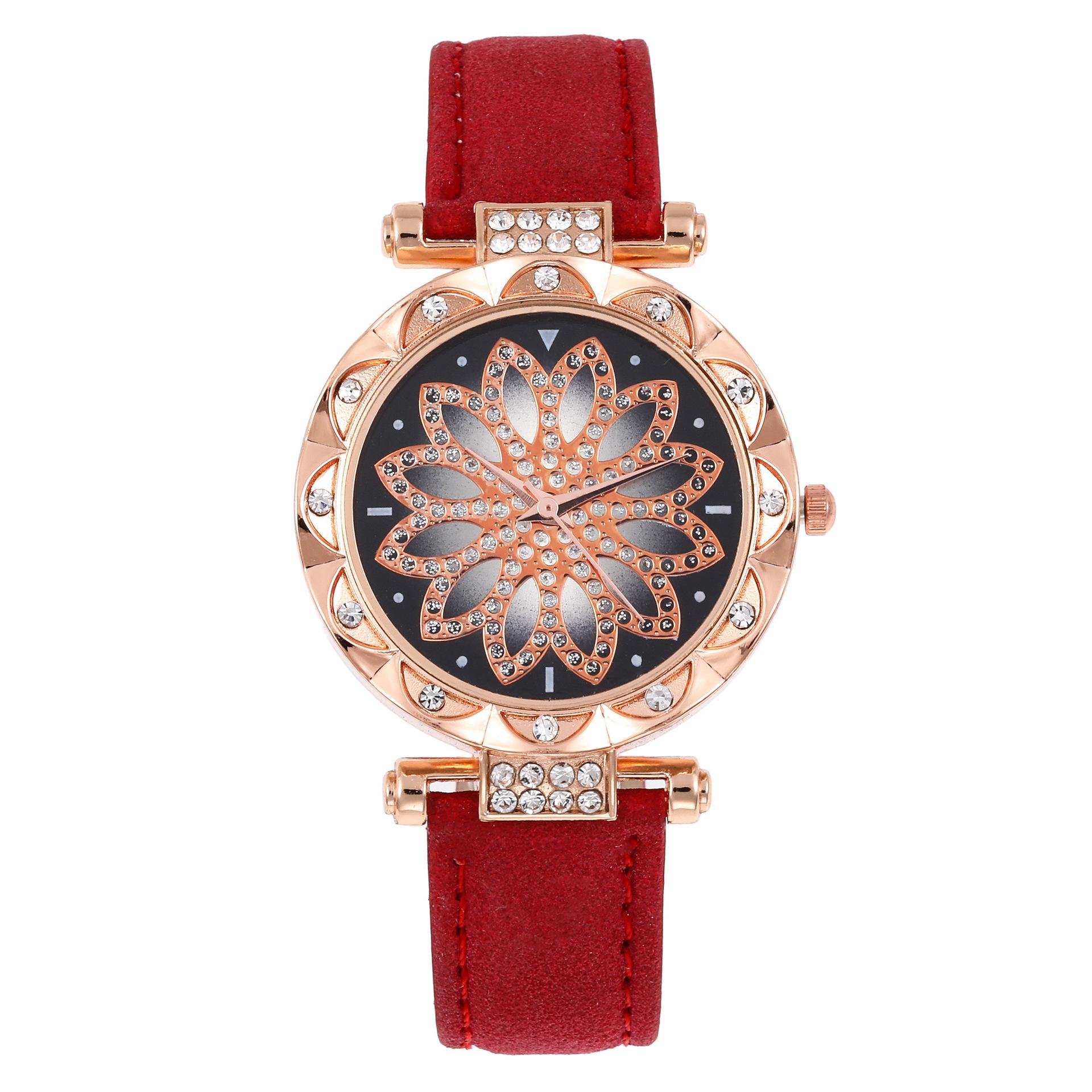 Watch Women s Watch Diamond Women s Watch Casual Frosted Leather Strap Quartz Watch красный