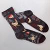 French Artistic Oil Painting Series: Colorful Trendy Mid-Calf Cotton Socks for Women