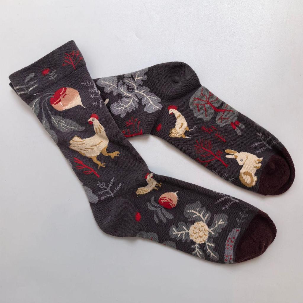 French Artistic Oil Painting Series: Colorful Trendy Mid-Calf Cotton Socks for Women
