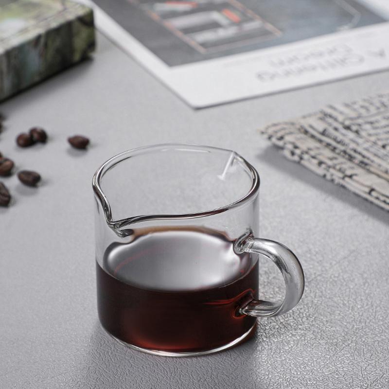 50/75/100Ml Wooden Handle Glass Espresso Measuring Cup Double/Single Mouth Milk Latte Jug Coffee Supplies Kitchen Mug Drinkware