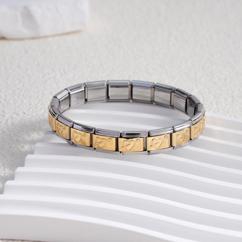 Italian Stainless Steel Love Heart & Star Modular Bracelet - Detachable Elastic Watch Band, European & American Fashion.