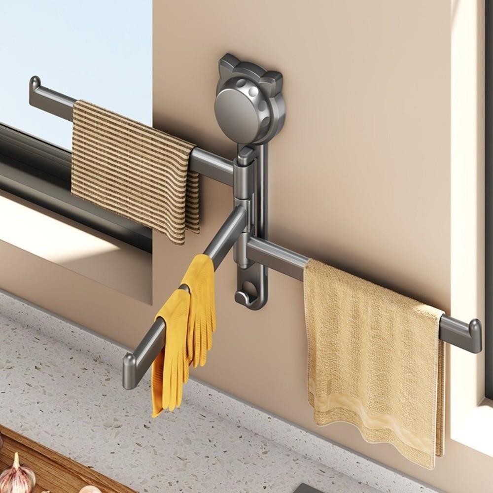 Suction Cup Rotating Towel Rack 180° Rotatable Multi-Rod Dishcloth Draining Rack No Drill Wall Mount Towel Storage Hanger