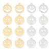 16Pcs 8 Style Ion Plating(IP) 201 Stainless Steel Pendants Cut Flat Round with Expression Golden & Stainless Steel Color 17.5x15x1mm