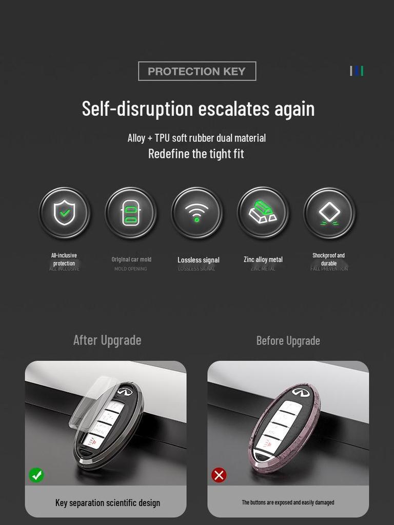 Infiniti Q50L QX50 QX60 Q70L G25 Key Cover - High-End Key Fob Shell with Buckle