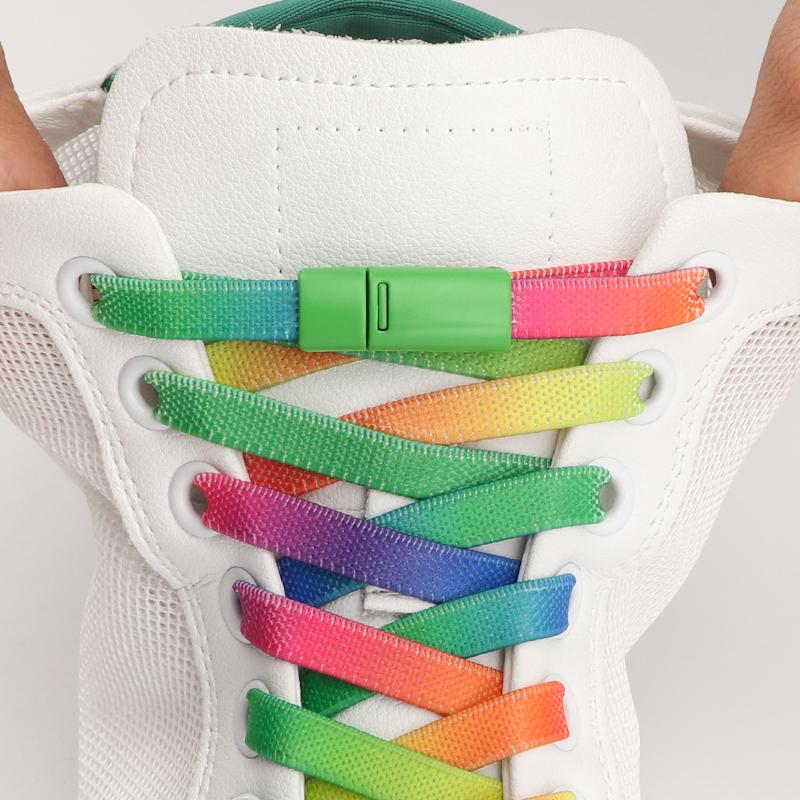 1 Pair Magnetic Lock Shoelaces for Sneaker Rainbow Gradient Flat Elastic Shoelace Adults Kids No Tie Shoe Laces Shoe Accessories