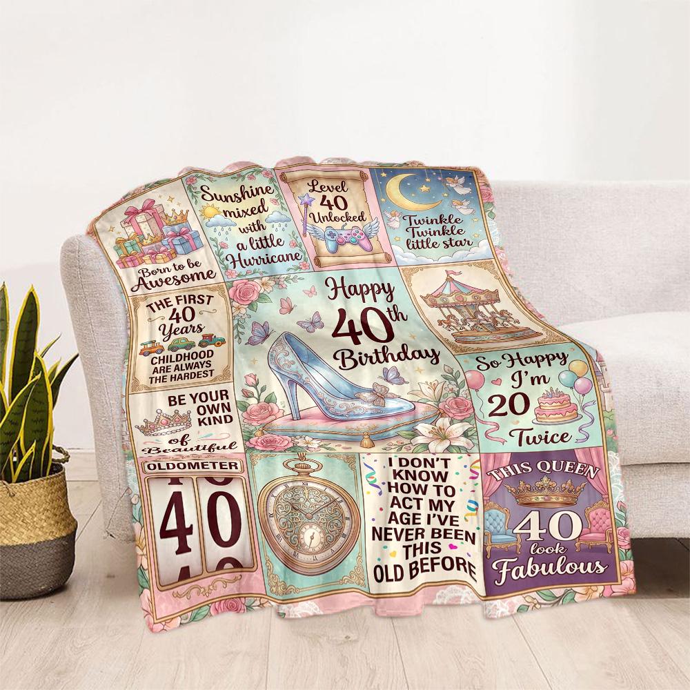 Happy 40th Birthday Quotes Blanket Durable Comfort Perfect for Bedding Couch Chair Four Seasons Universal Modern Style