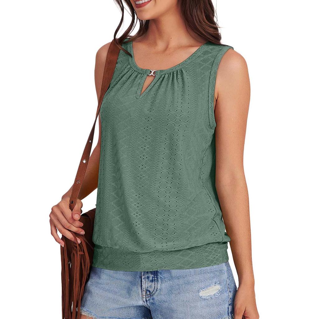 Damenmode Rundhals Ärmelloses Tanktop Farbe Lässiges Oberteil