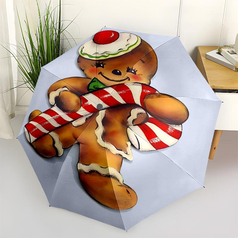 

Gingerbread Man Themed Travel Umbrella-8 Ribs Automatic Opening and Closing, Portable Folding Design, Compact and Stylish Umbrella Suitable