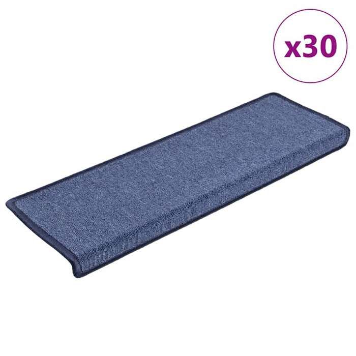 VidaXL Tapis d'escalier 30 pièces 65 x 21 x 4 cm Bleu Bord rectangulaire 3365772