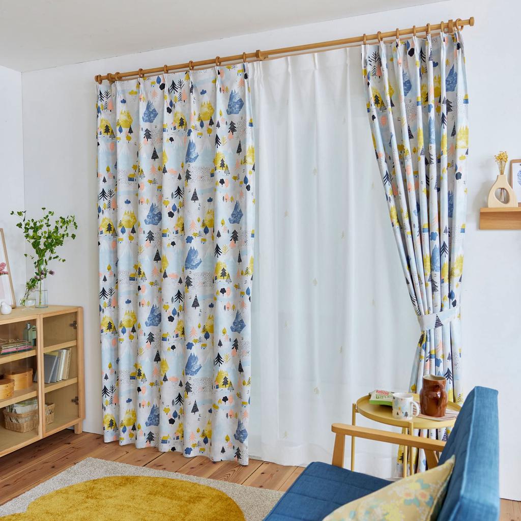 Suminoe Yukiyama V1354 Washable 100 x 135 1 Panel Curtains, Yellow, cm,