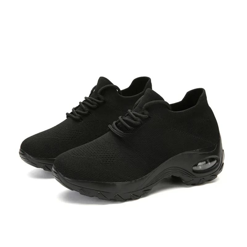 Fashion Women Tennis Shoes Breathable Mesh Height-increasing Slip-on Female Sock Footwear Outdoor Women Sneakers Thick Bottom Platforms