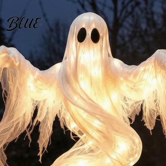 Glowing Tabletop Figures Ghost Pumpkin Yard Lamp Halloween Resin Figurine with Warm LED Light Battery Operated Glow Ornaments Spooky Swirling